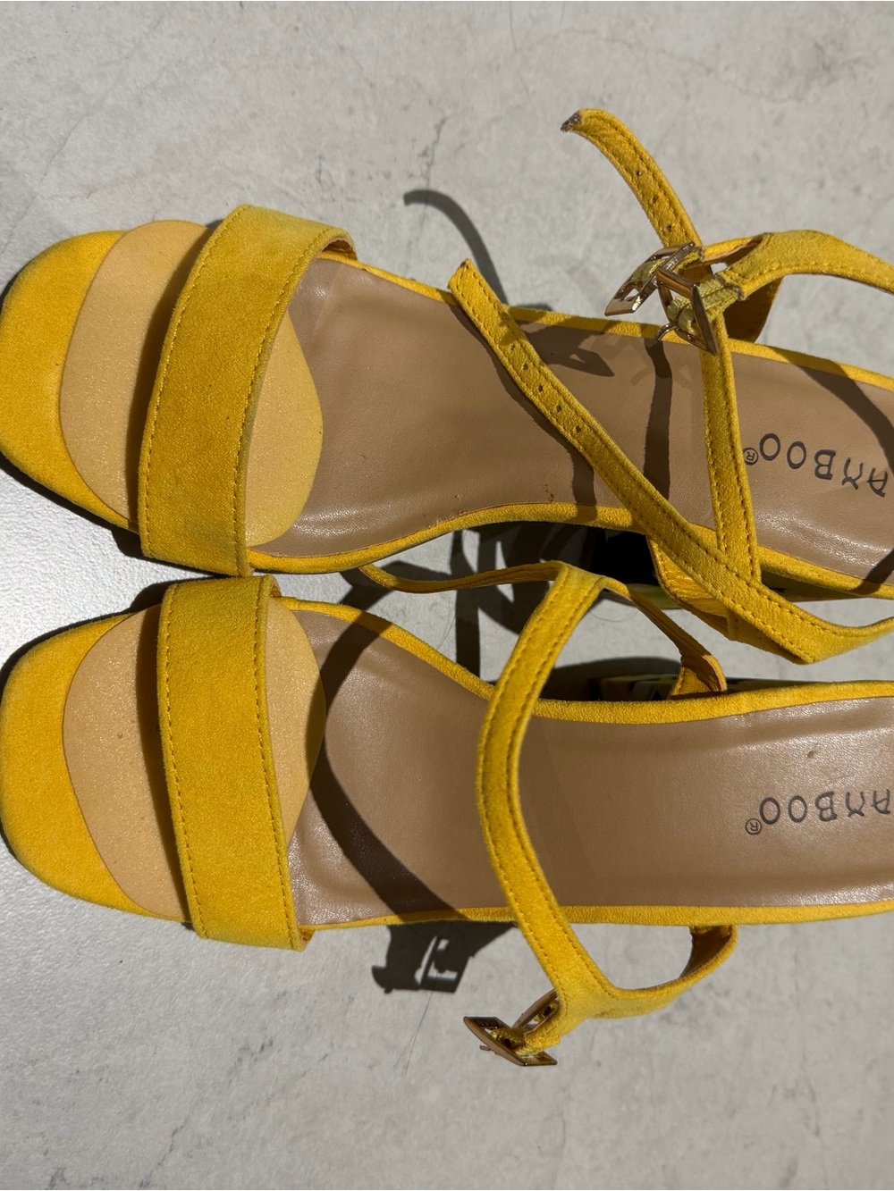 BAMBOO Yellow Suede Strappy Block Heel Sandals